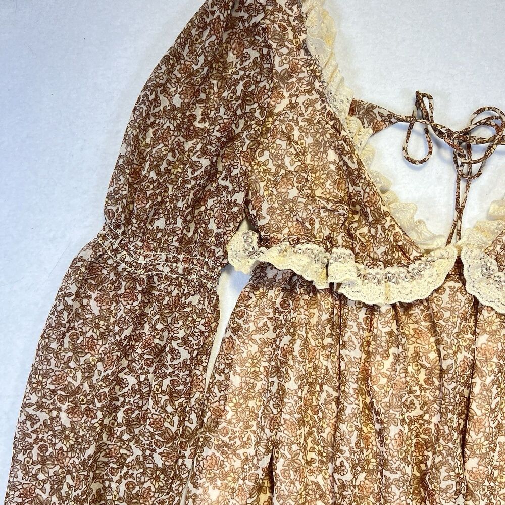 Free People Womens Beige Pennie Floral Ruffle Long Sleeve Mini Dress Size S - Picture 5 of 14